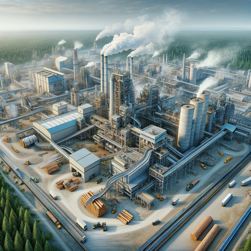 A painting of an industrial area with factories.