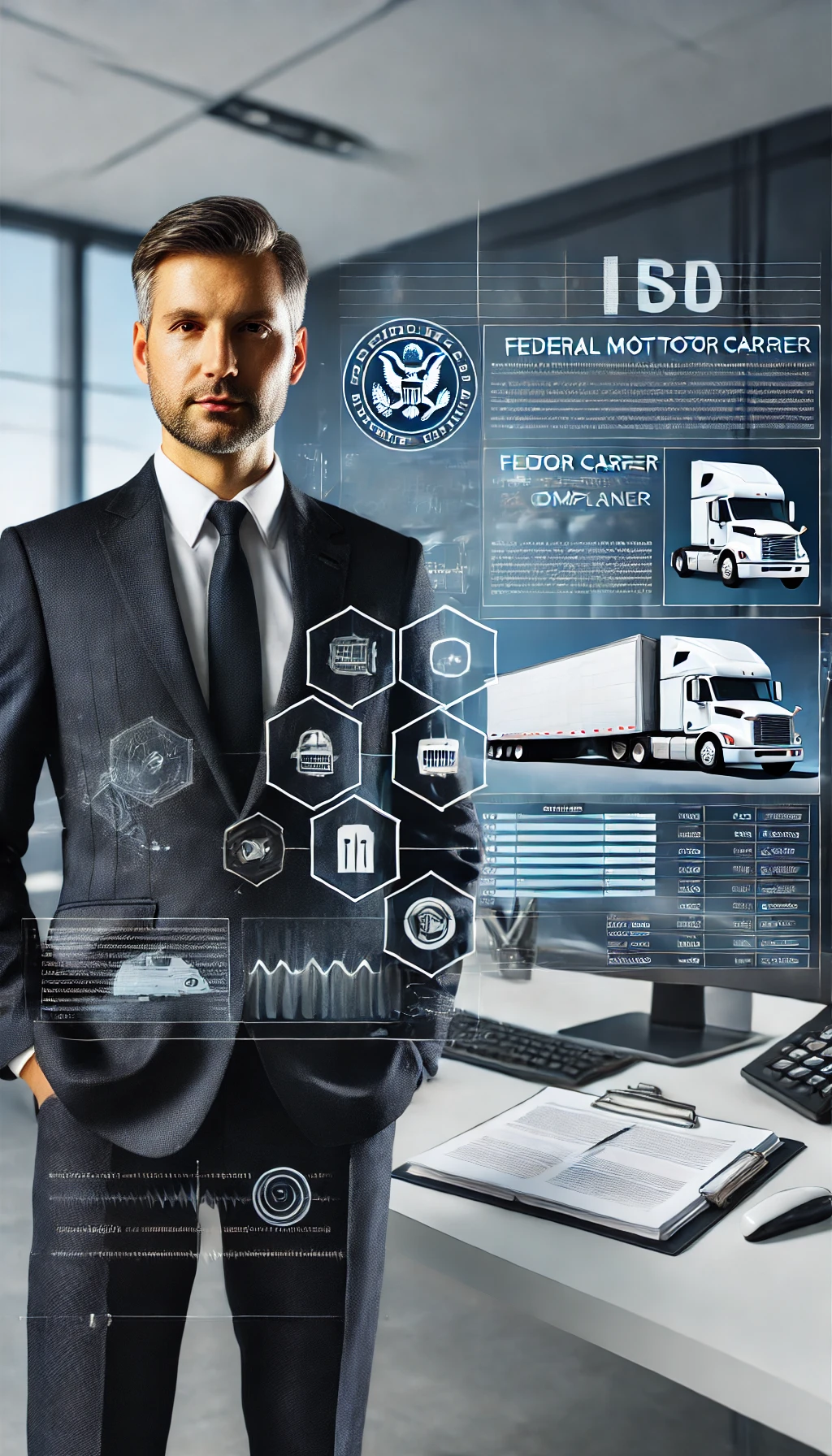 DALL·E 2024-07-20 19.51.26 - A professional image of a Federal Motor Carrier Compliance Officer, depicted as an authoritative and knowledgeable figure. The officer is shown in for